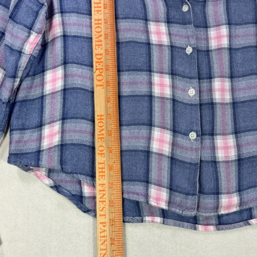 Rails Indigo Berry Plaid Rayon Pajama Top Blue Pink Button Down Shirt Medium